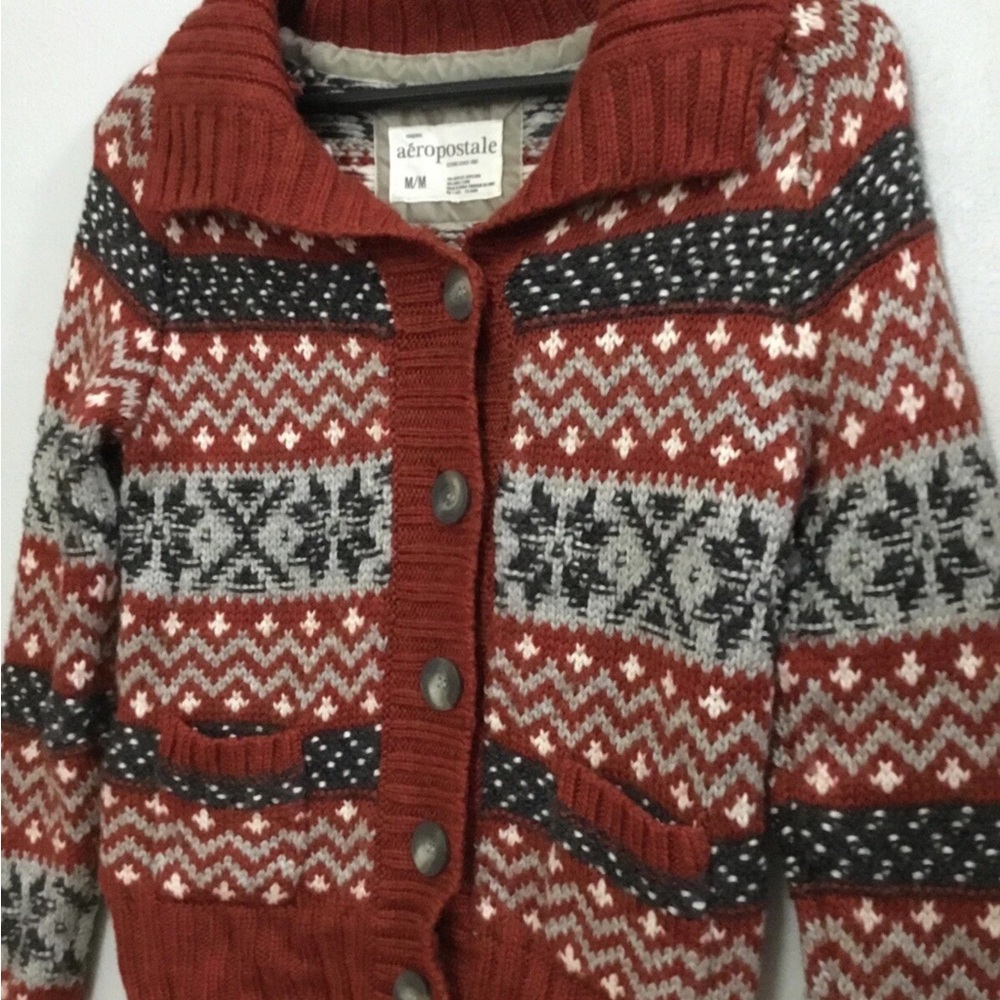 Aeropostale Heavy Warm Button-Down Cardigan Sweater Fair De Isle - Picture 3 of 4
